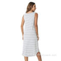 Bamboo Nightgowns Women Sleeveless Striped Night Dress